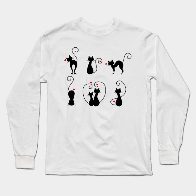 Love Cat Silhouettes Long Sleeve T-Shirt by Mako Design 